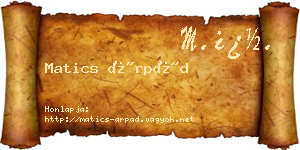 Matics Árpád névjegykártya